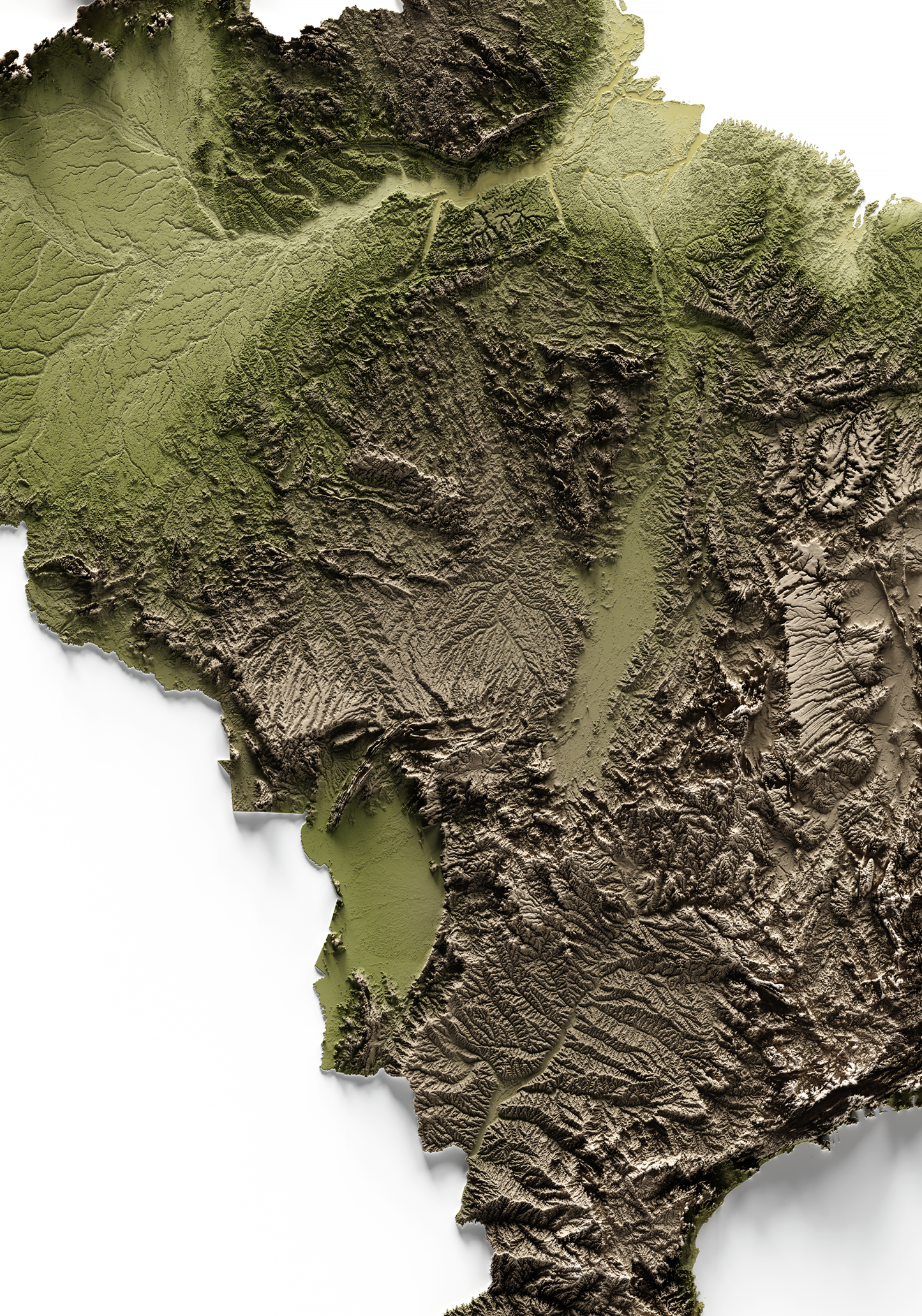 BRAZIL. Mapa de relieve en colores terrosos.