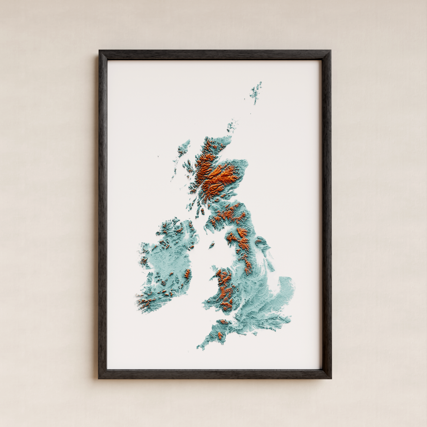 ISLAS BRITÁNICAS E IRLANDESAS. Mapa de relieve con contraste.
