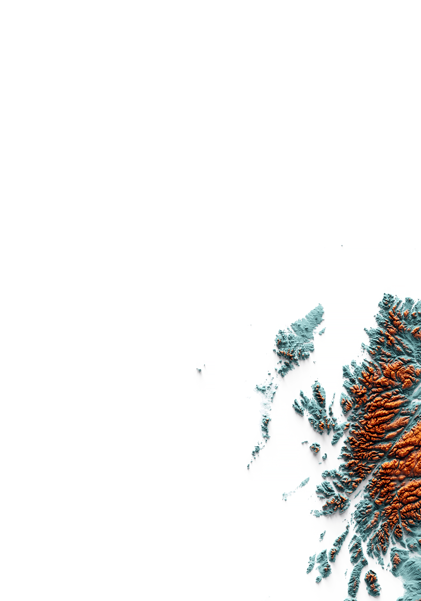 ISLAS BRITÁNICAS E IRLANDESAS. Mapa de relieve con contraste.