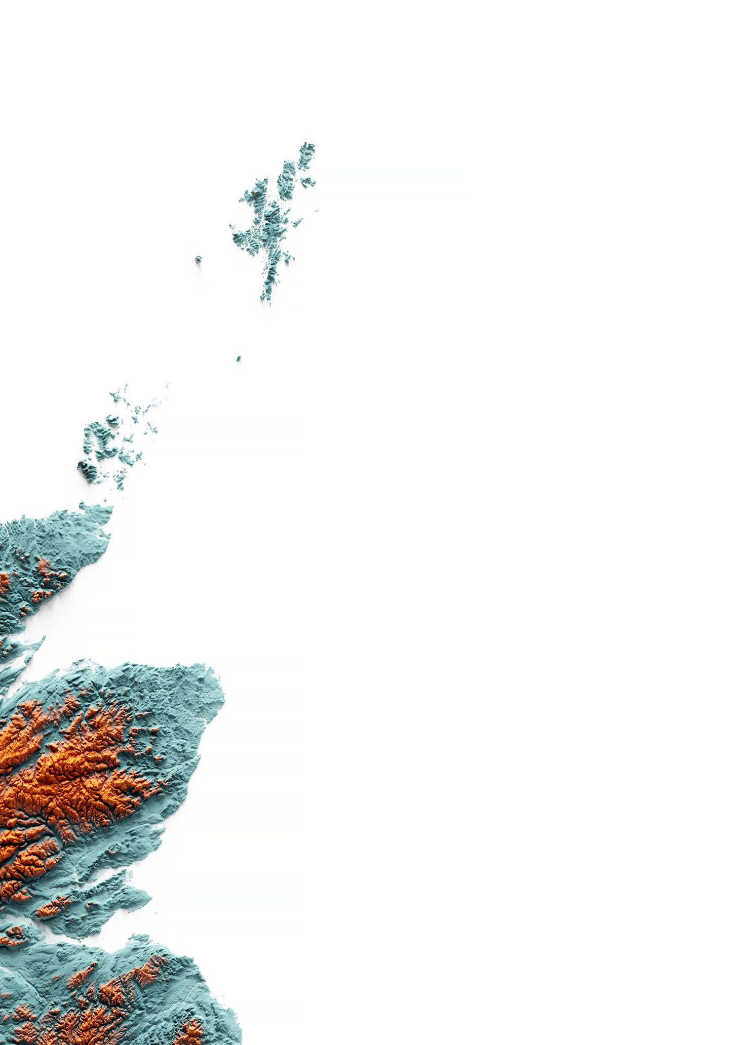 ISLAS BRITÁNICAS E IRLANDESAS. Mapa de relieve con contraste.