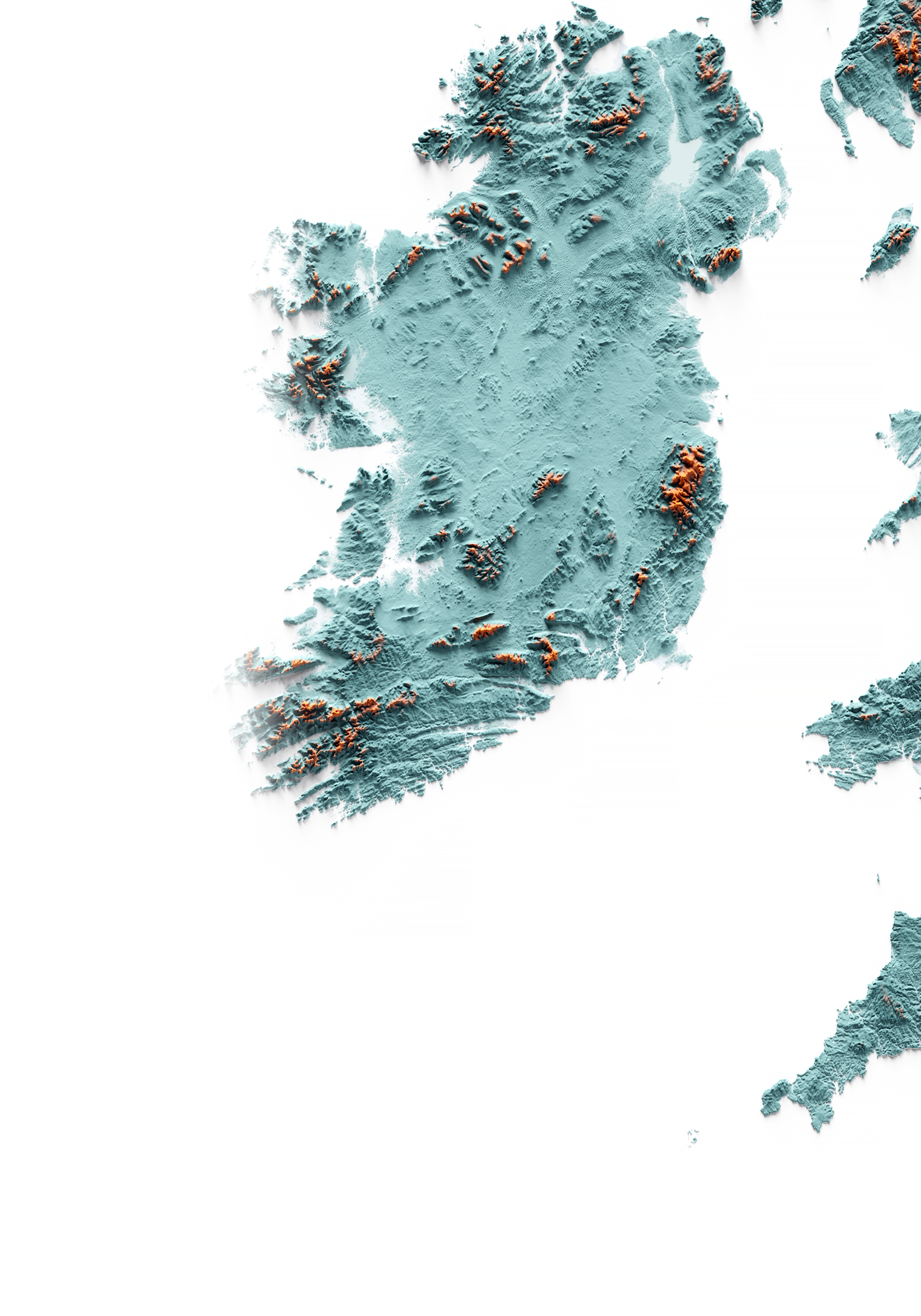 ISLAS BRITÁNICAS E IRLANDESAS. Mapa de relieve con contraste.