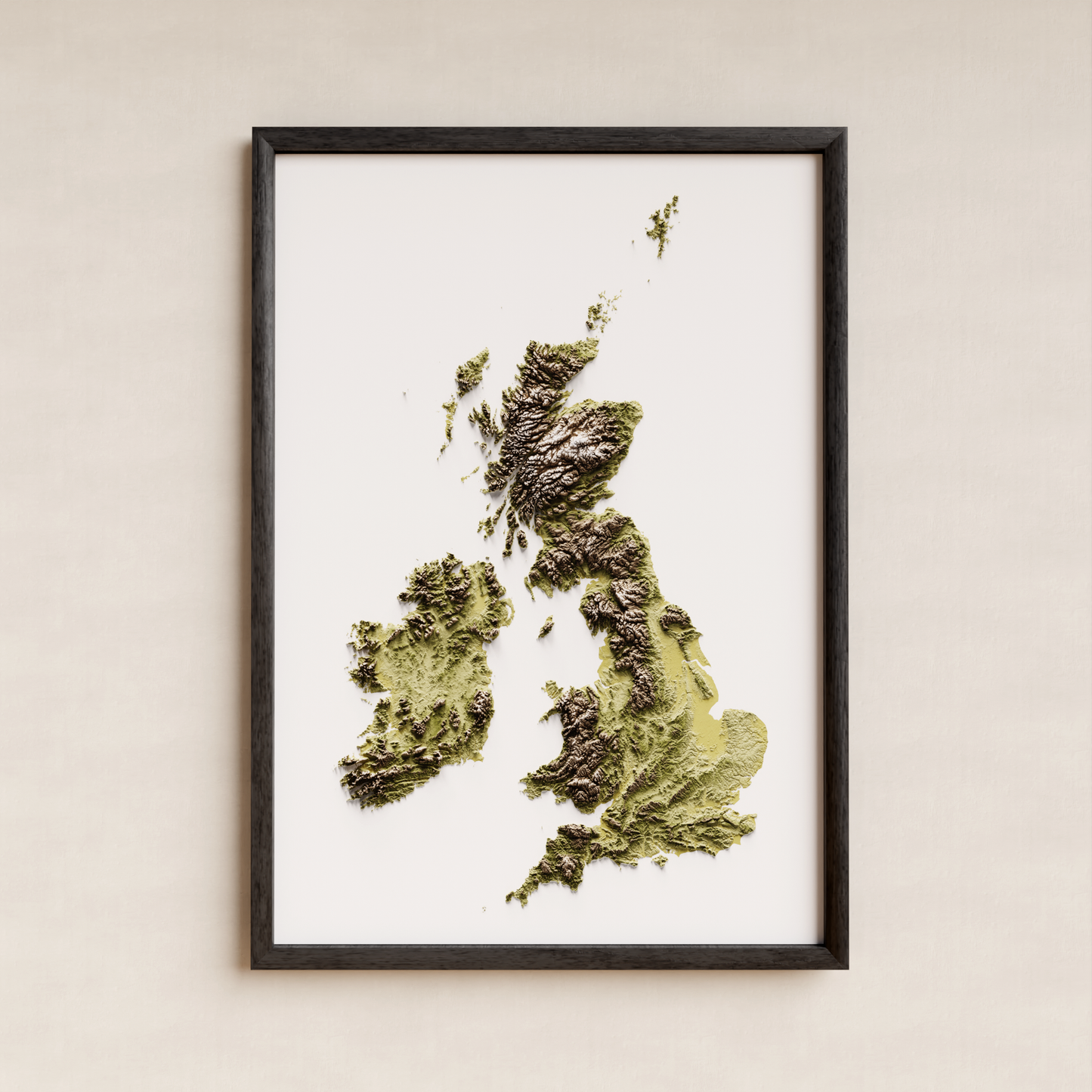 ISLAS BRITÁNICAS E IRLANDESAS. Mapa de relieve en colores terrosos.