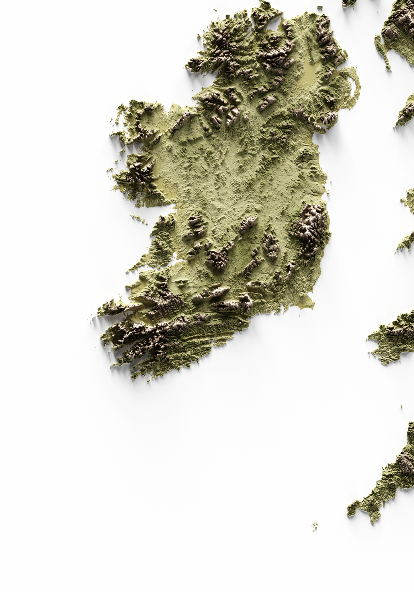ISLAS BRITÁNICAS E IRLANDESAS. Mapa de relieve en colores terrosos.