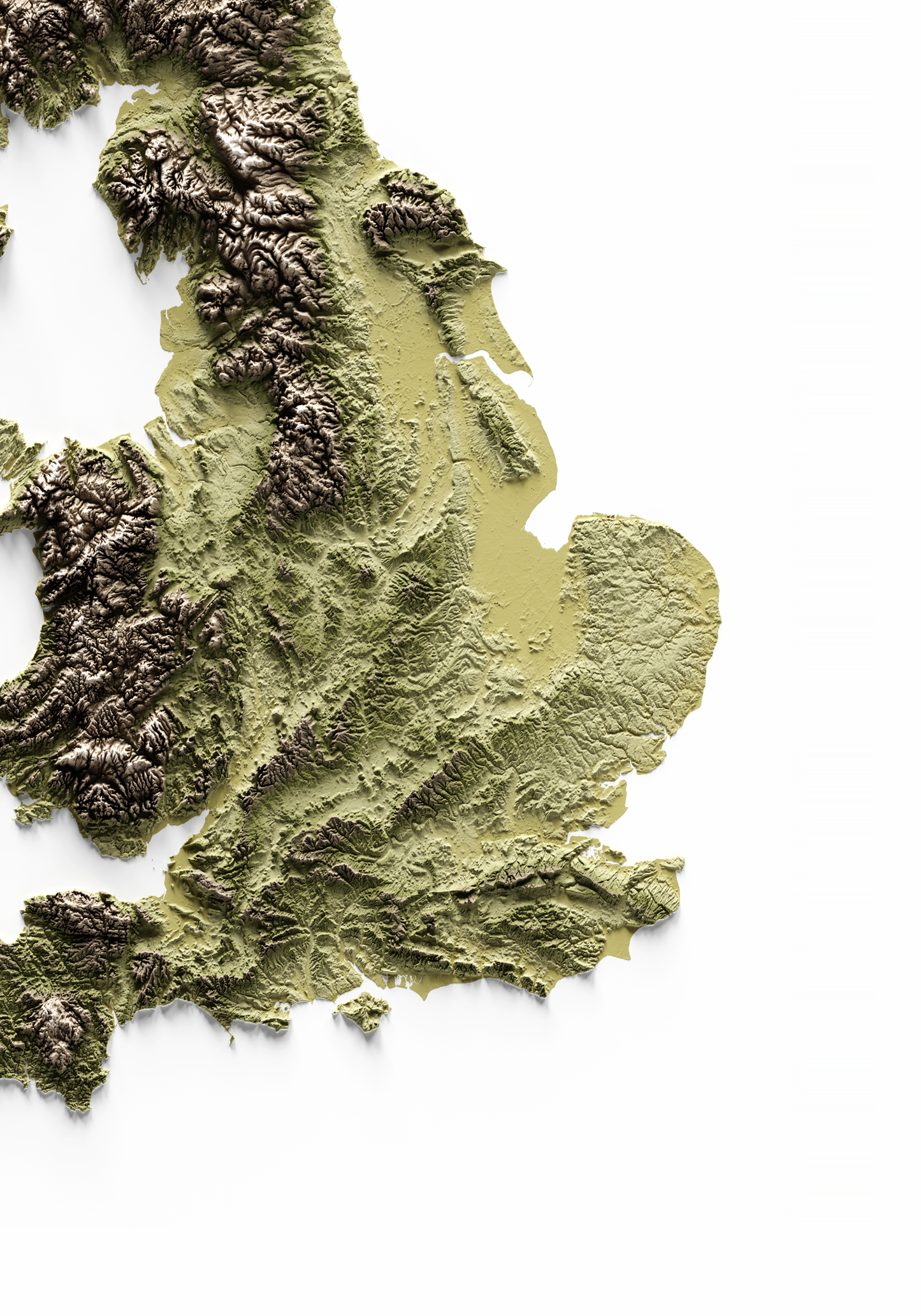 ISLAS BRITÁNICAS E IRLANDESAS. Mapa de relieve en colores terrosos.