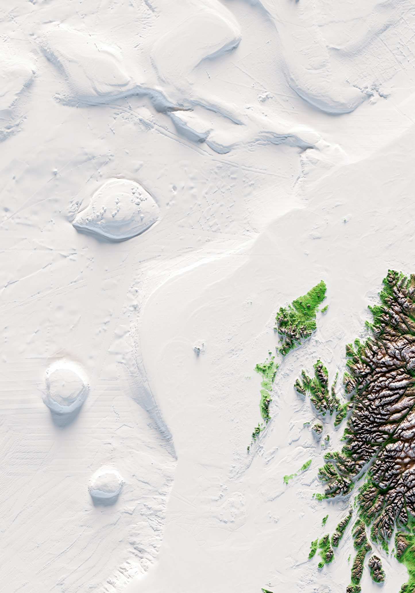 ISLAS BRITÁNICAS E IRLANDESAS. Mapa de relieve clásico con batimetría.