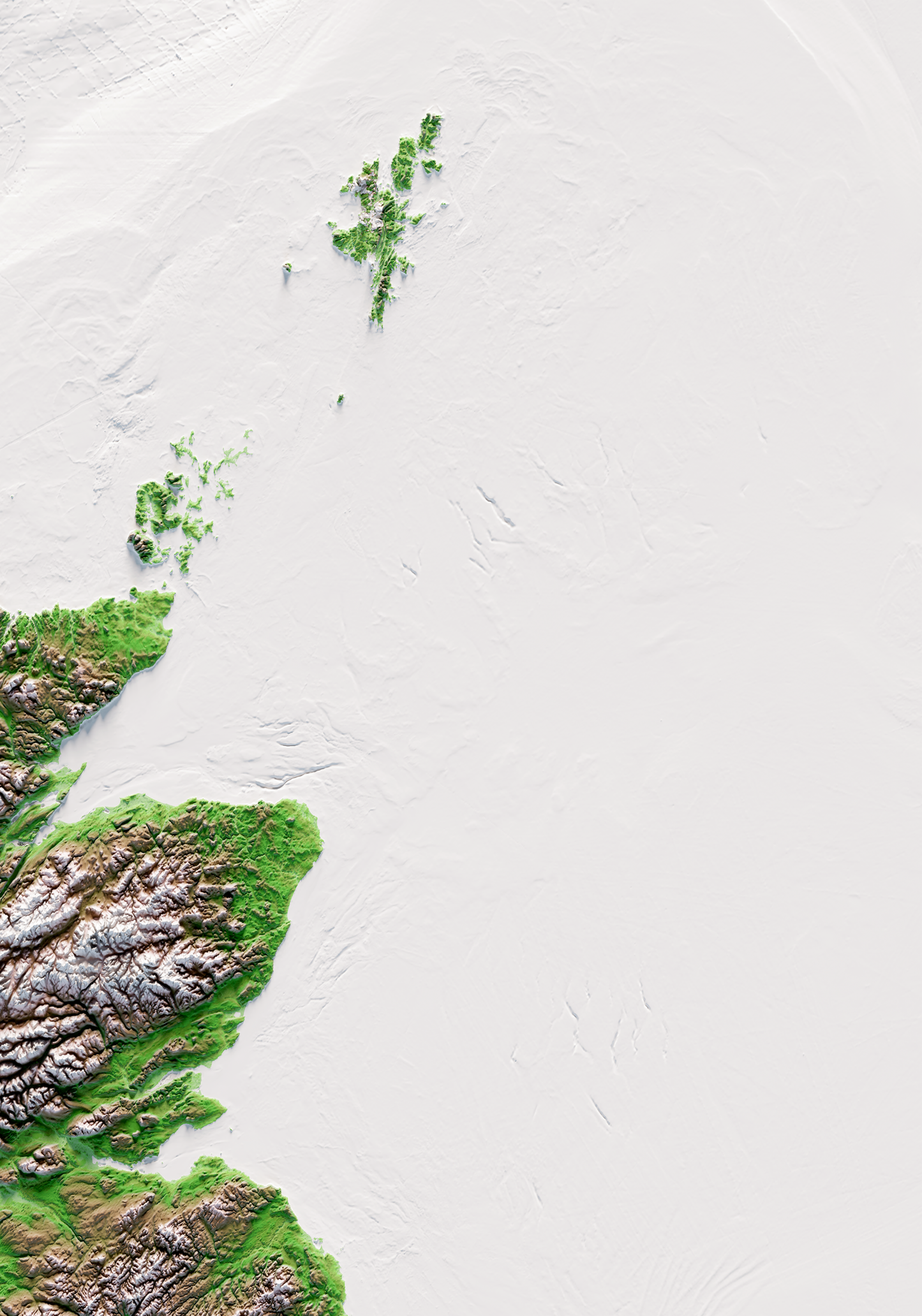ISLAS BRITÁNICAS E IRLANDESAS. Mapa de relieve clásico con batimetría.