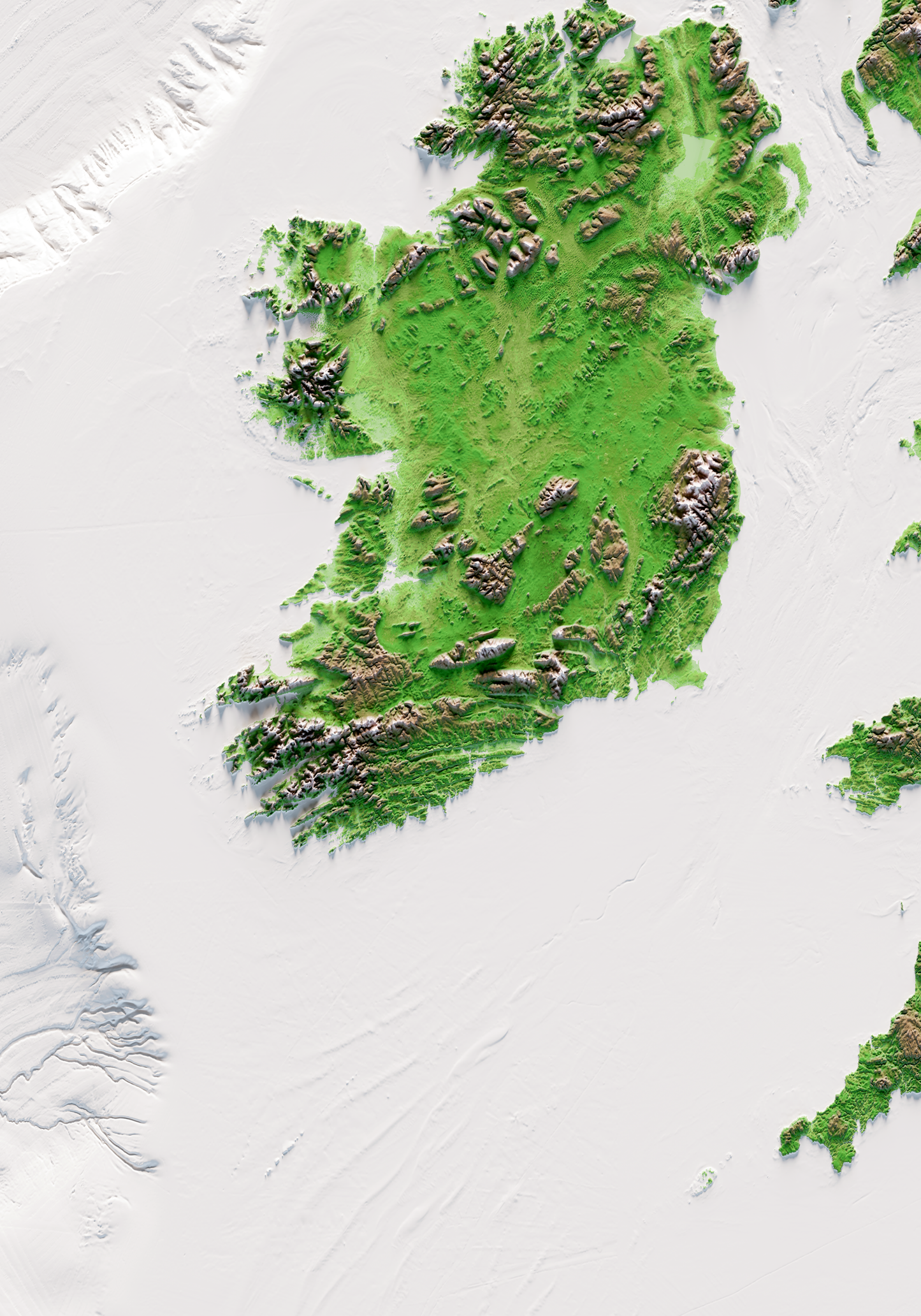 ISLAS BRITÁNICAS E IRLANDESAS. Mapa de relieve clásico con batimetría.