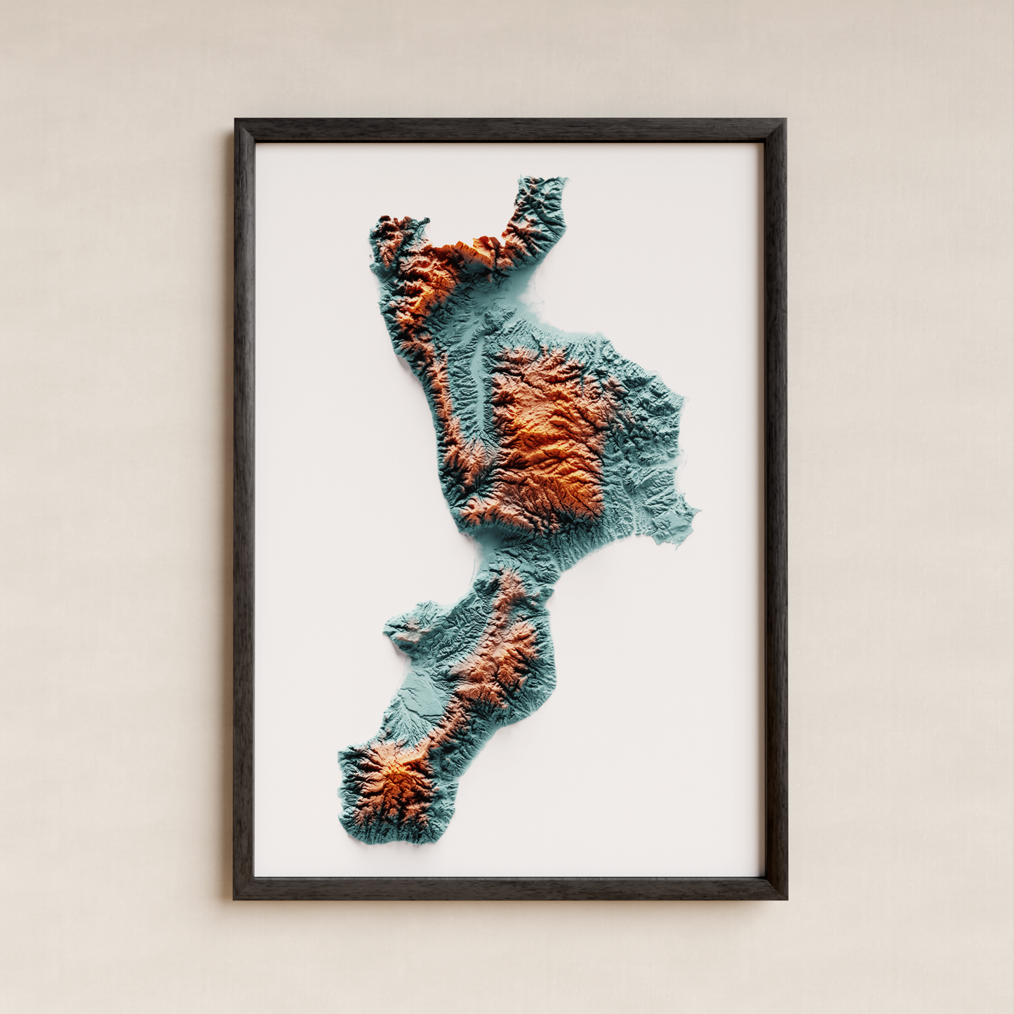 CALABRIA. Mapa de relieve con contraste.