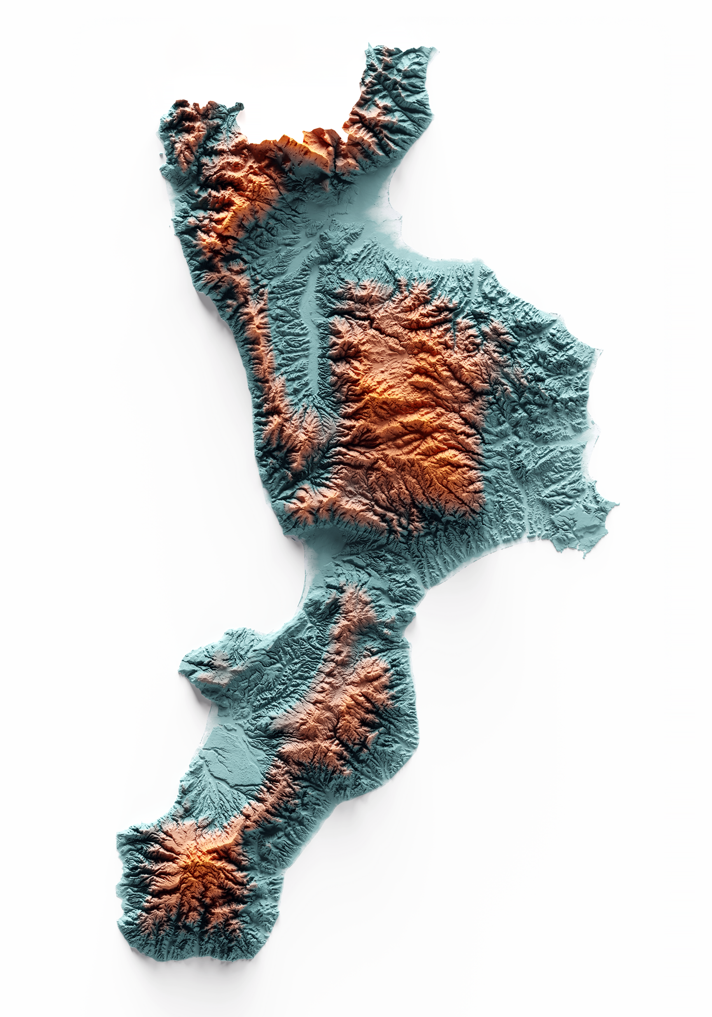 CALABRIA. Mapa de relieve con contraste.
