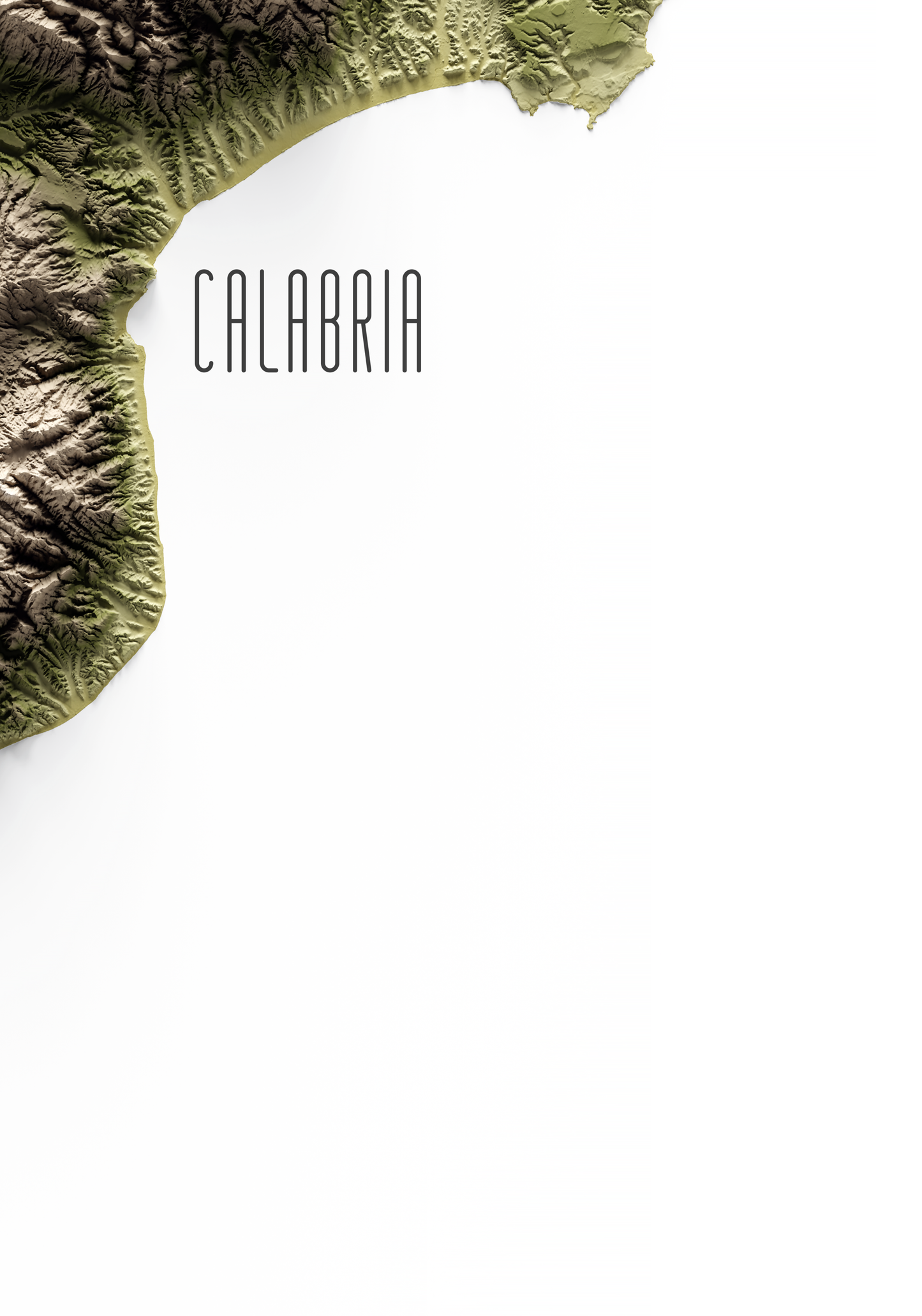 CALABRIA. Mapa de relieve en colores terrosos.