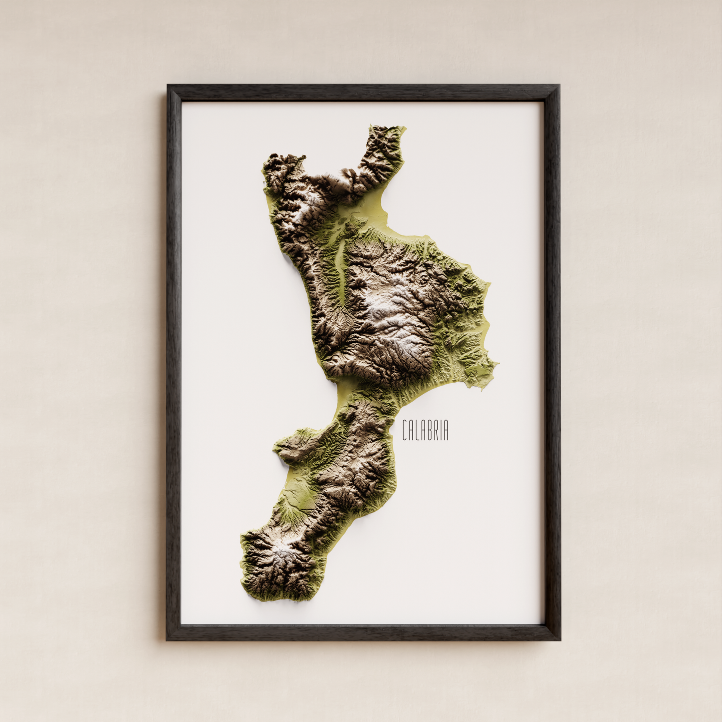 CALABRIA. Mapa de relieve en colores terrosos.
