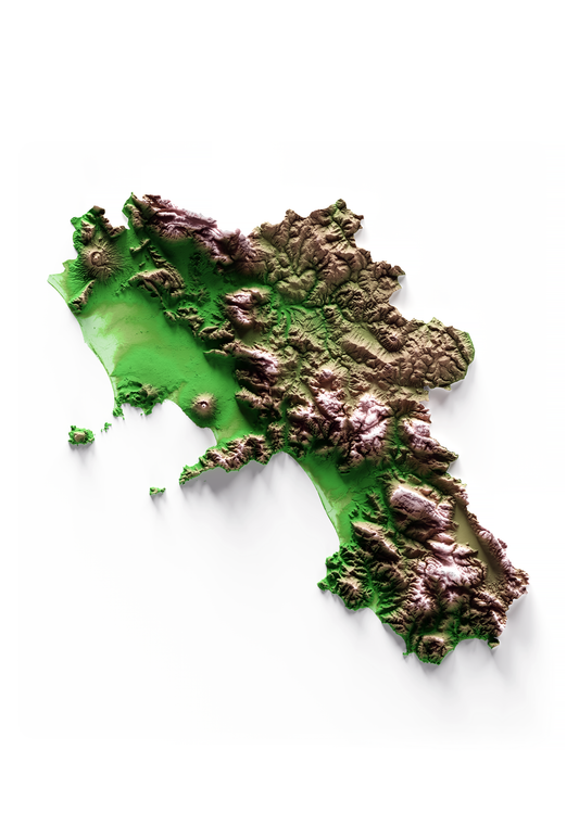 CAMPANIA. Mapa de relieve clásico.