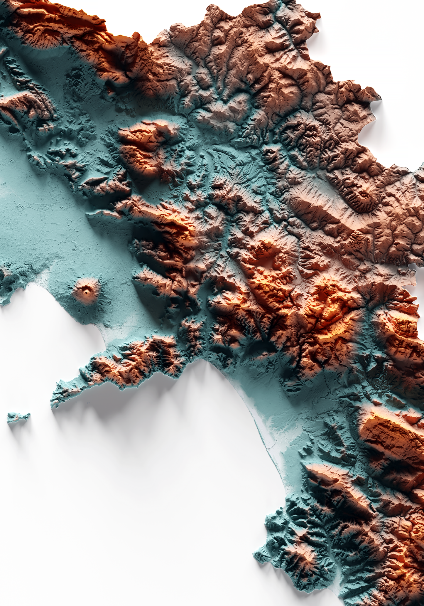CAMPANIA. Mapa de relieve con contraste.
