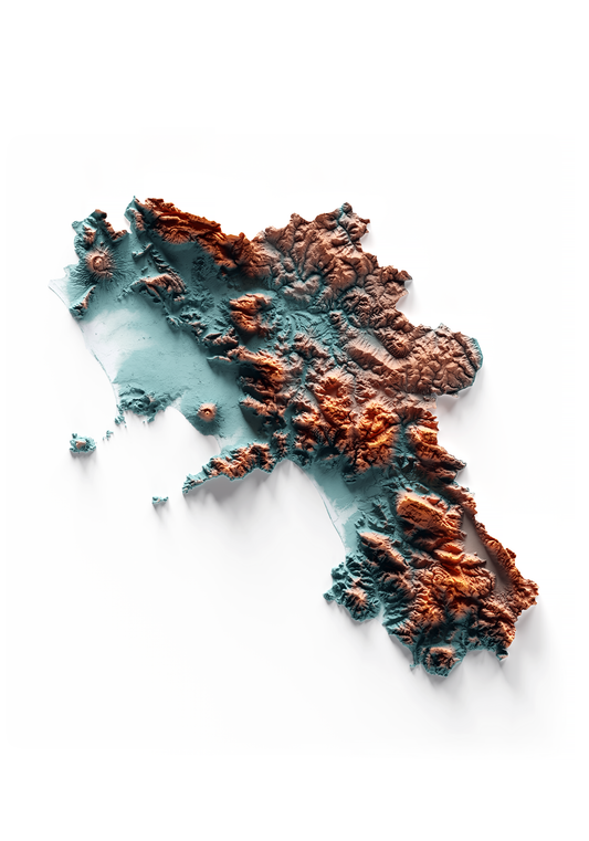 CAMPANIA. Mapa de relieve con contraste.