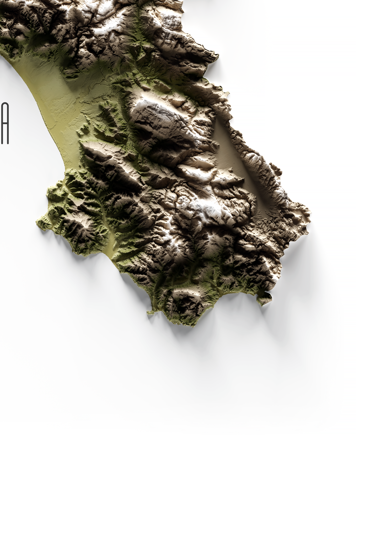 CAMPANIA. Mapa de relieve en colores terrosos.