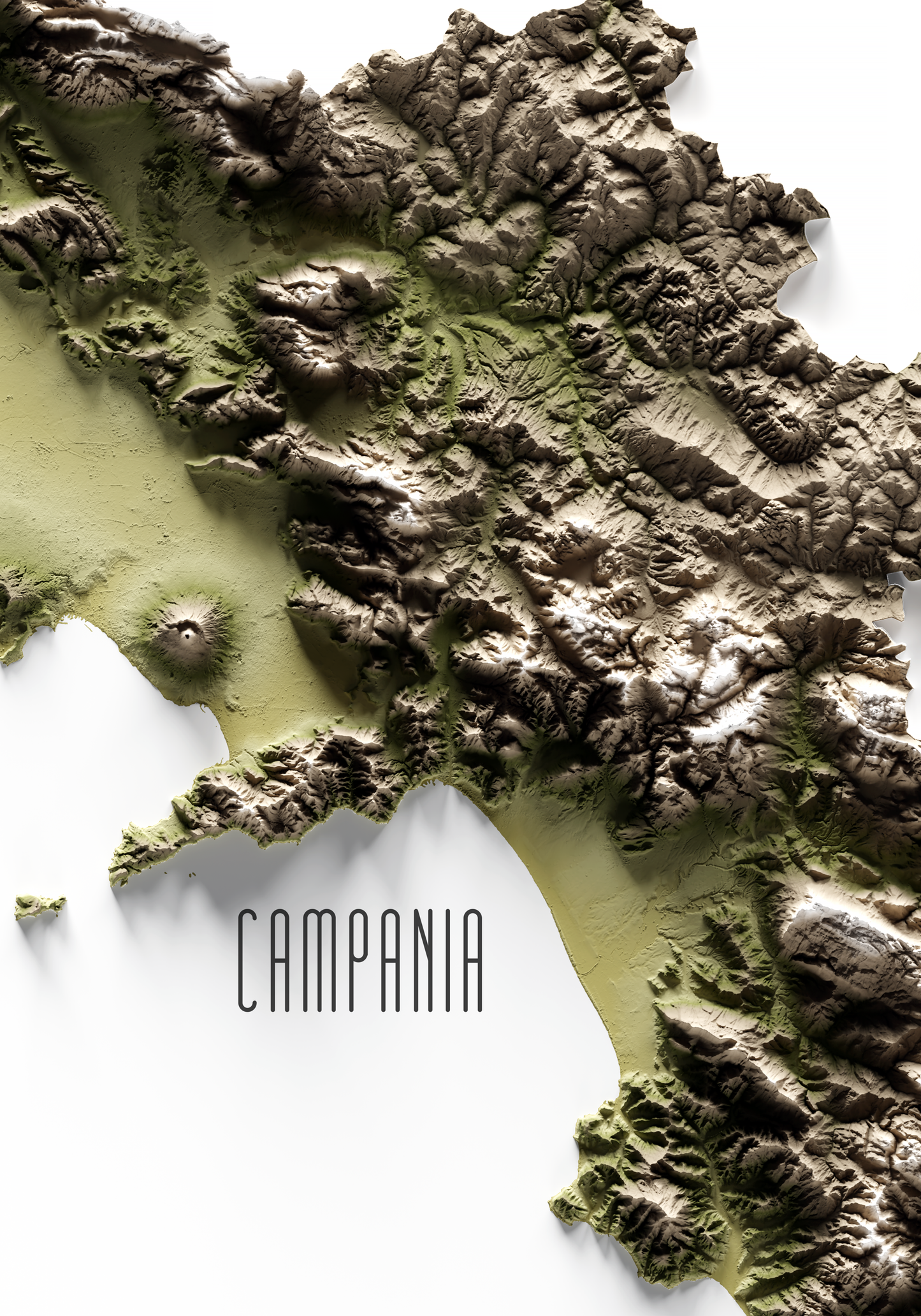 CAMPANIA. Mapa de relieve en colores terrosos.