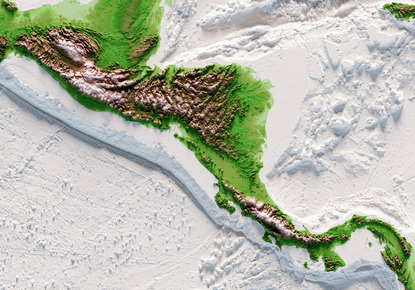 CARIBBEAN. Mapa de relieve clásico con batimetría.