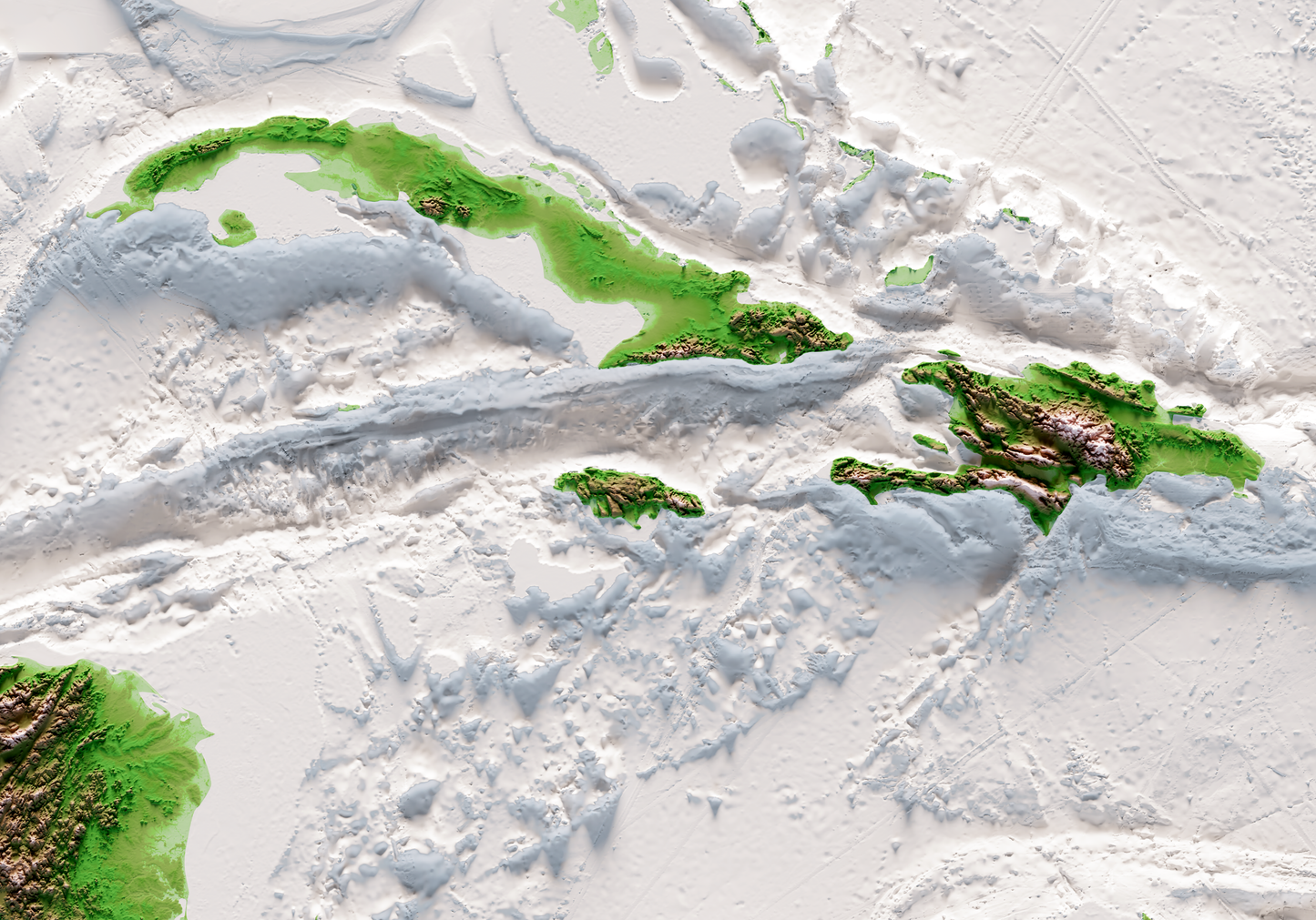 CARIBBEAN. Mapa de relieve clásico con batimetría.