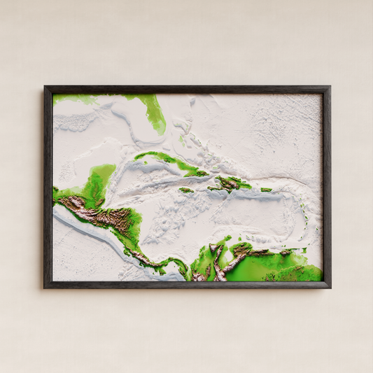 CARIBBEAN. Mapa de relieve clásico con batimetría.