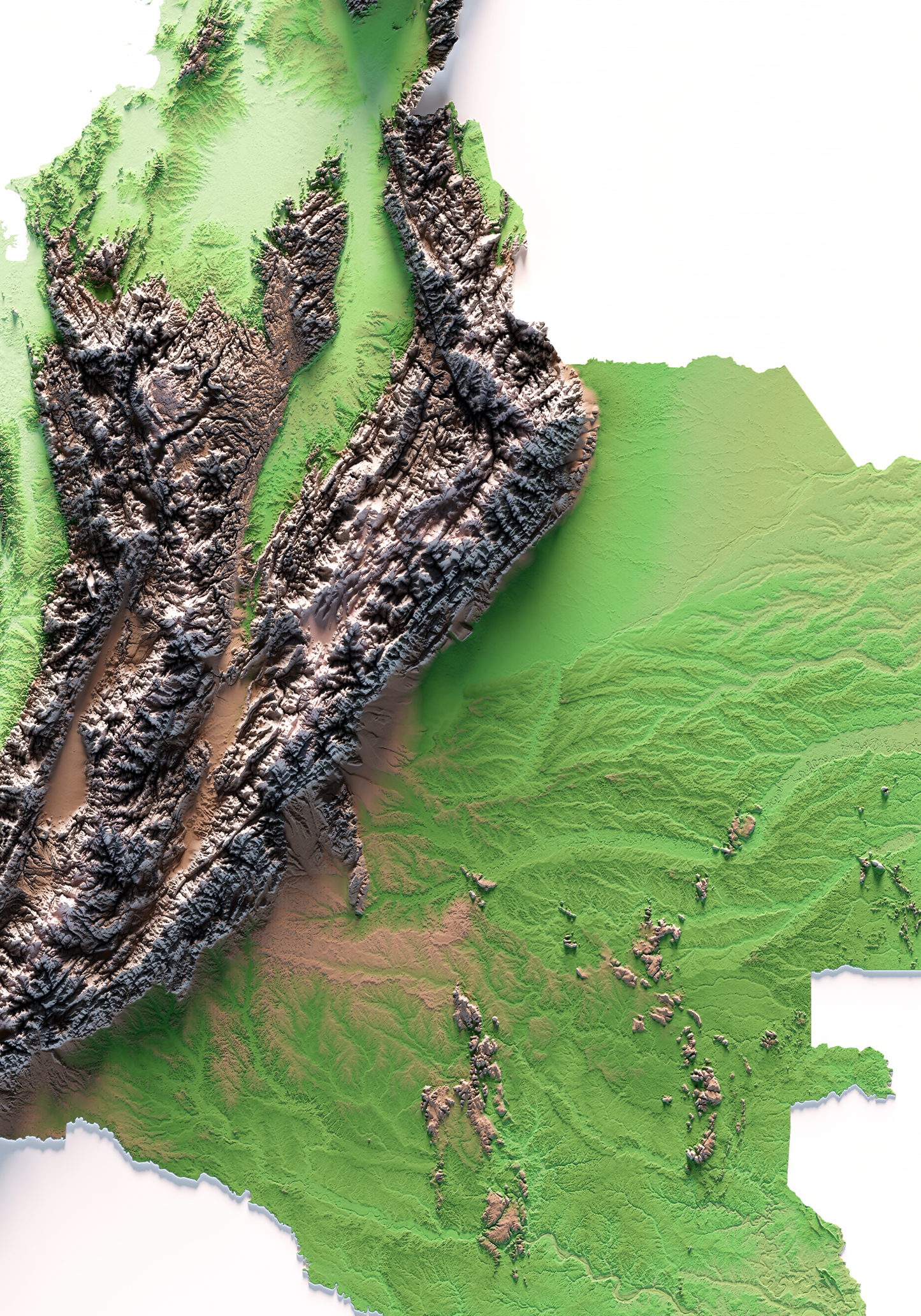 COLOMBIA. Mapa de relieve clásico.