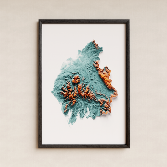 CUMBRIA. Mapa de relieve con contraste.