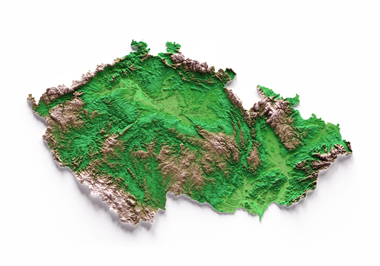 REPÚBLICA CHECA. Mapa de relieve clásico.