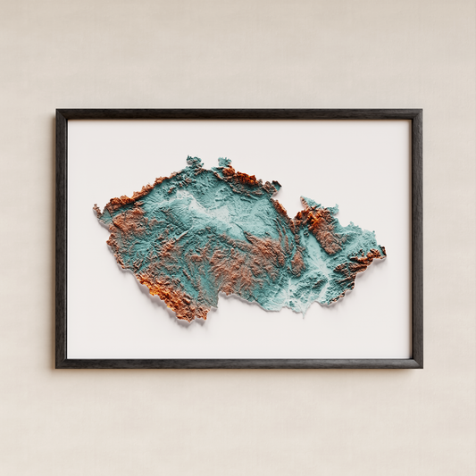 REPÚBLICA CHECA. Mapa de relieve con contraste.