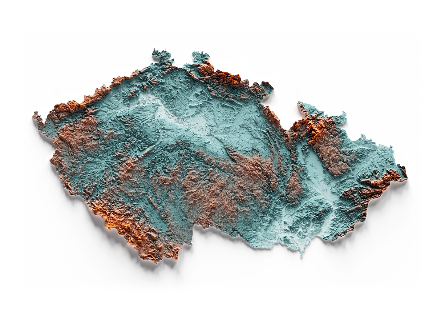 REPÚBLICA CHECA. Mapa de relieve con contraste.