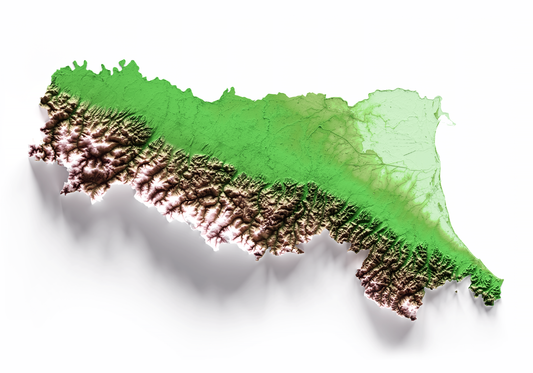 EMILIA-ROMAÑA. Mapa de relieve clásico.