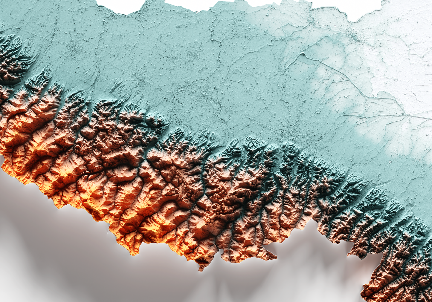 EMILIA-ROMAÑA. Mapa de relieve con contraste.