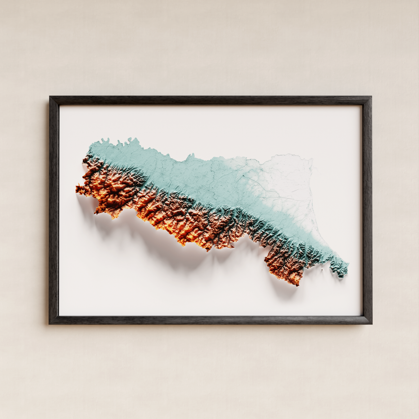 EMILIA-ROMAÑA. Mapa de relieve con contraste.