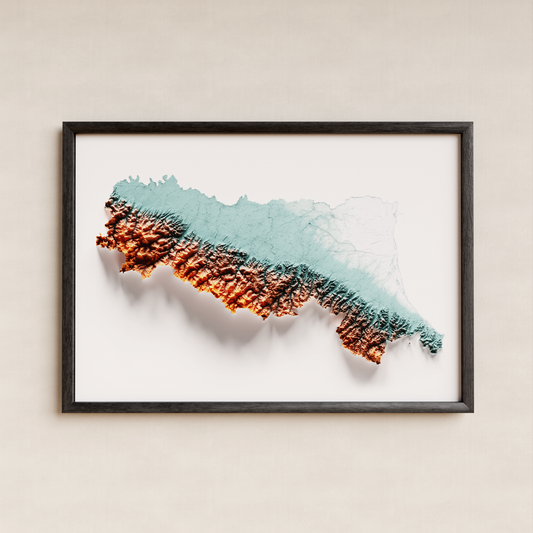 EMILIA-ROMAÑA. Mapa de relieve con contraste.