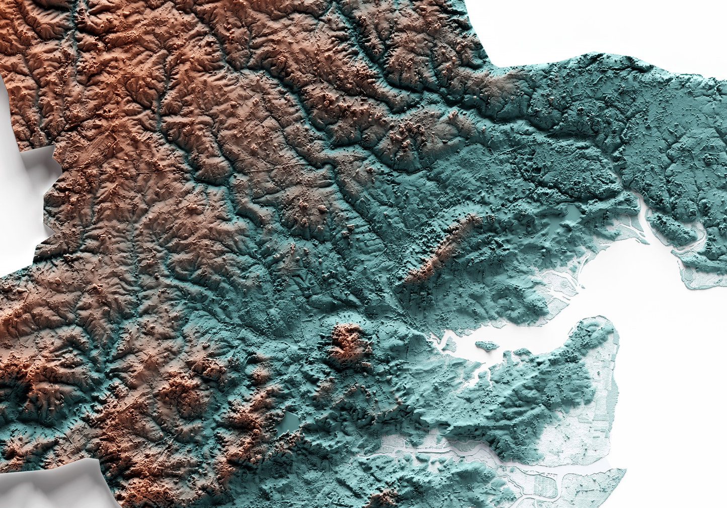 ESSEX. Mapa de relieve con contraste.