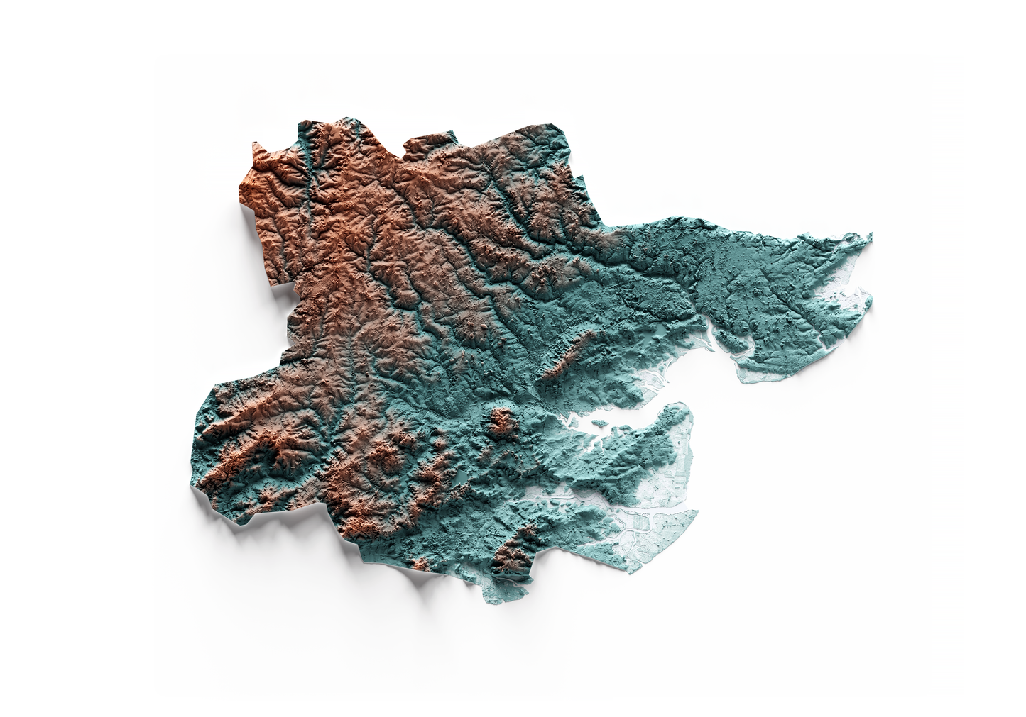 ESSEX. Mapa de relieve con contraste.