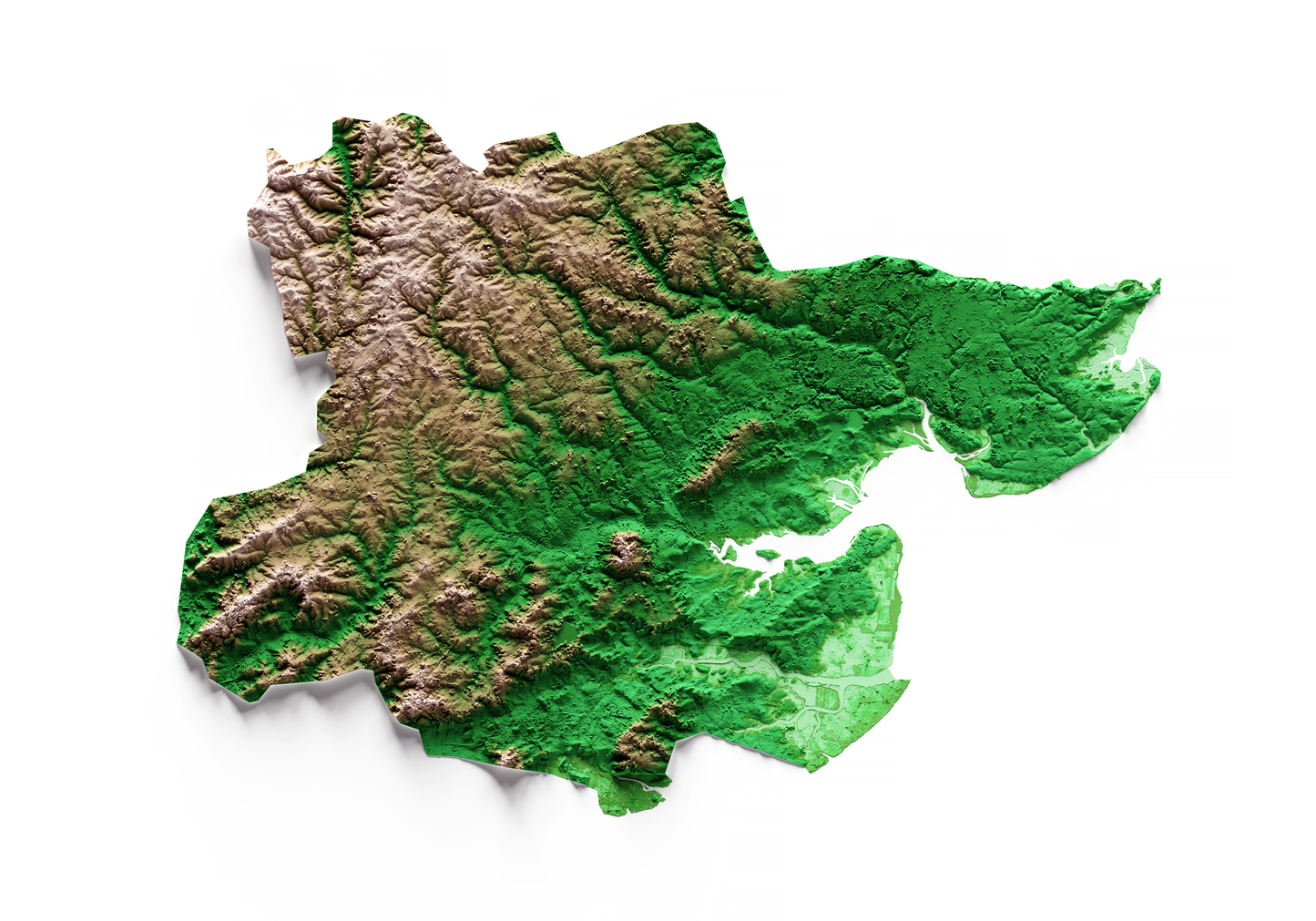 ESSEX. Mapa de relieve clásico.