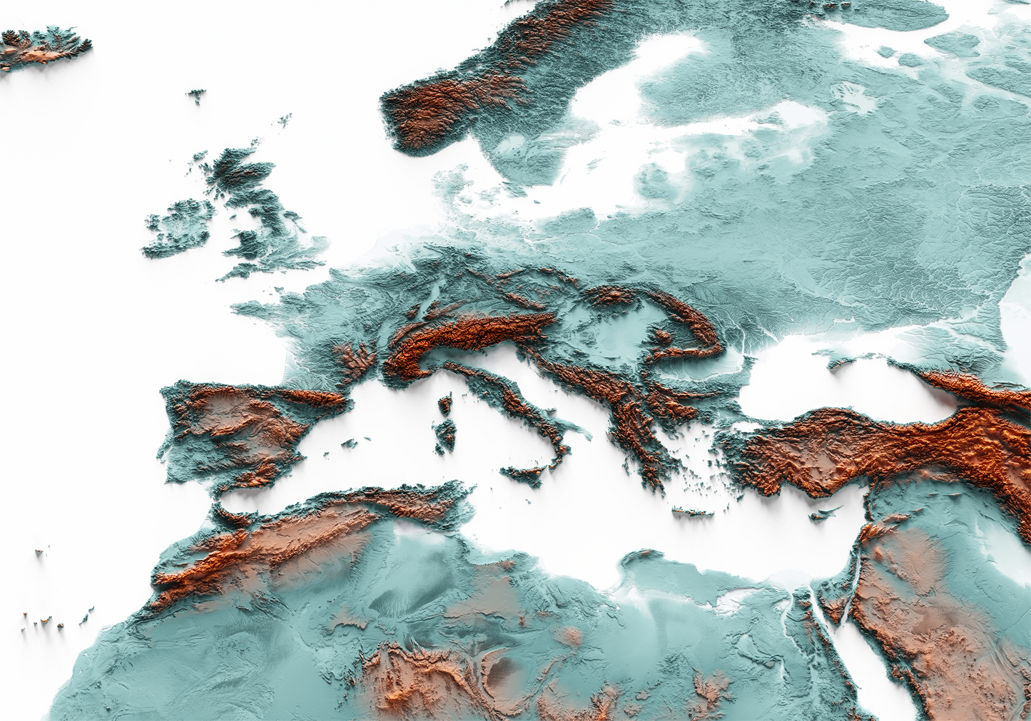 EUROPE. Mapa de relieve con contraste.