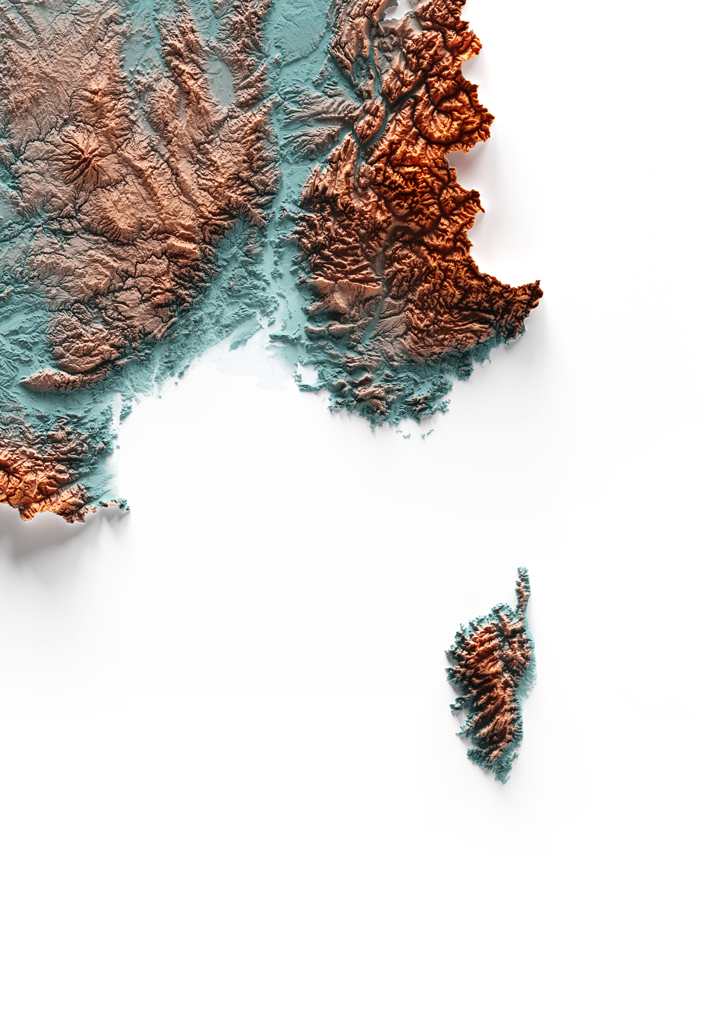 FRANCIA. Mapa de relieve con contraste.