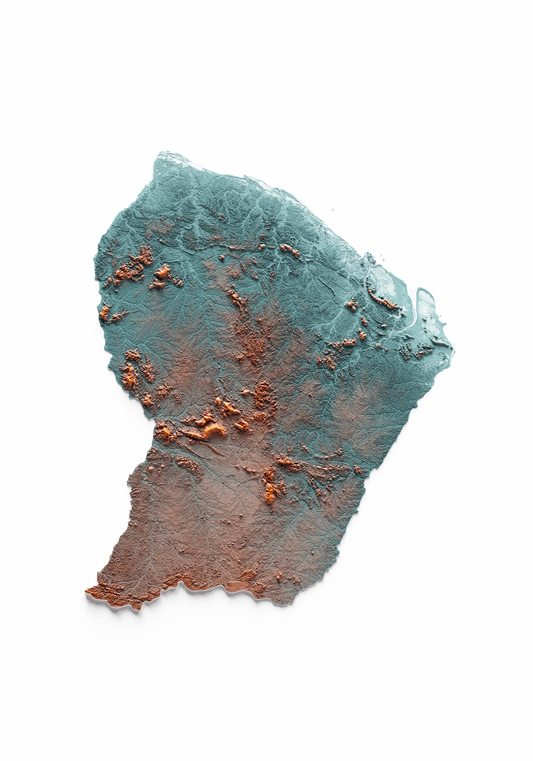 GUIANA FRANCESA. Mapa de relieve con contraste.
