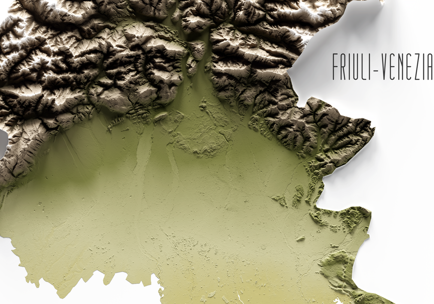 FRIUL-VENECIA JULIA. Mapa de relieve en colores terrosos.