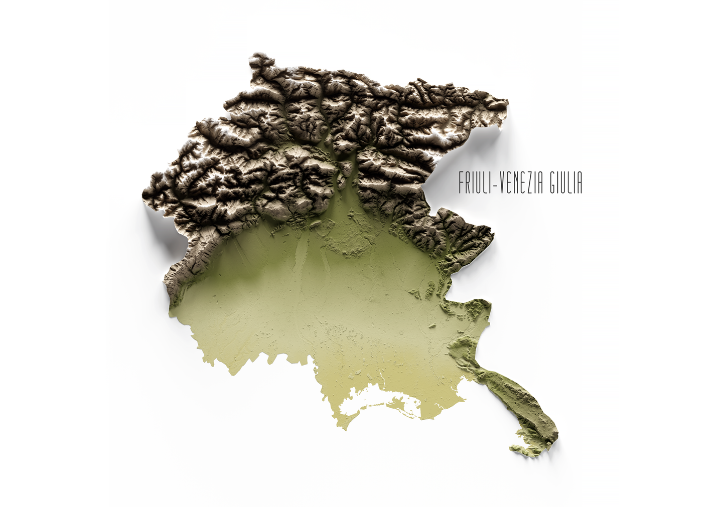 FRIUL-VENECIA JULIA. Mapa de relieve en colores terrosos.
