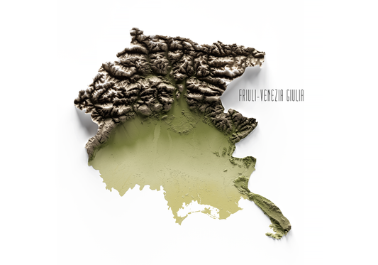 FRIUL-VENECIA JULIA. Mapa de relieve en colores terrosos.