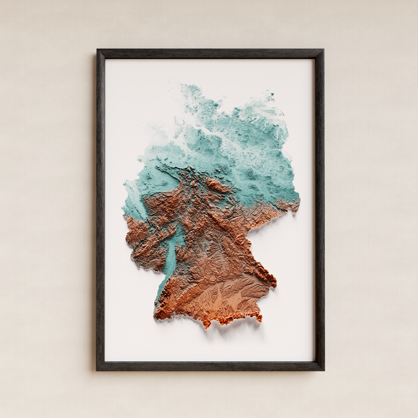 ALEMANIA. Mapa de relieve con contraste.
