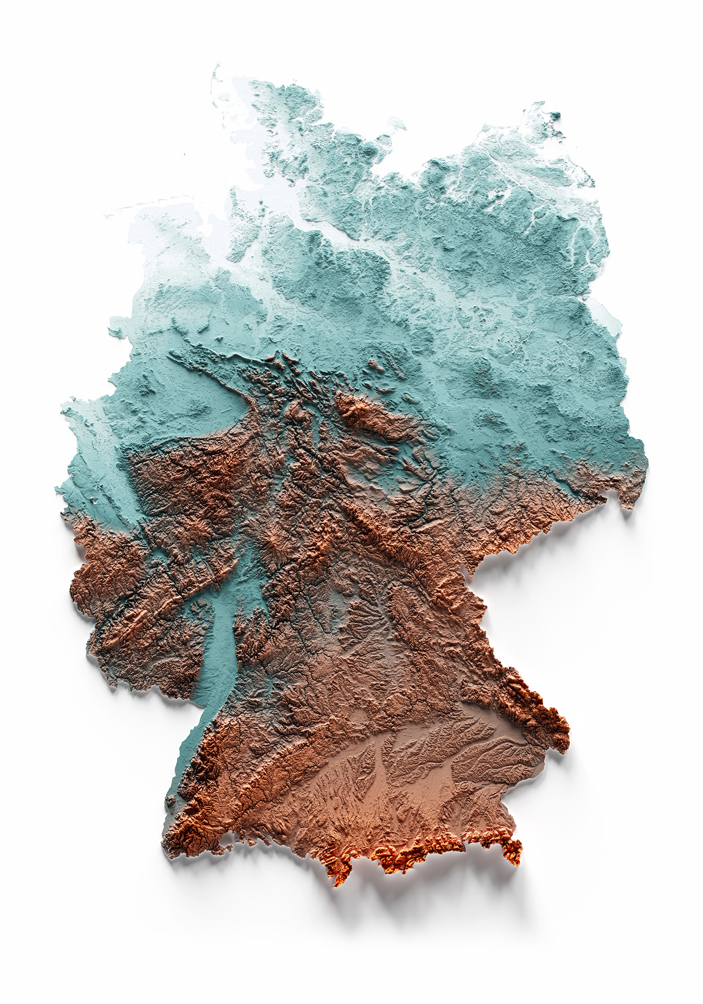 ALEMANIA. Mapa de relieve con contraste.