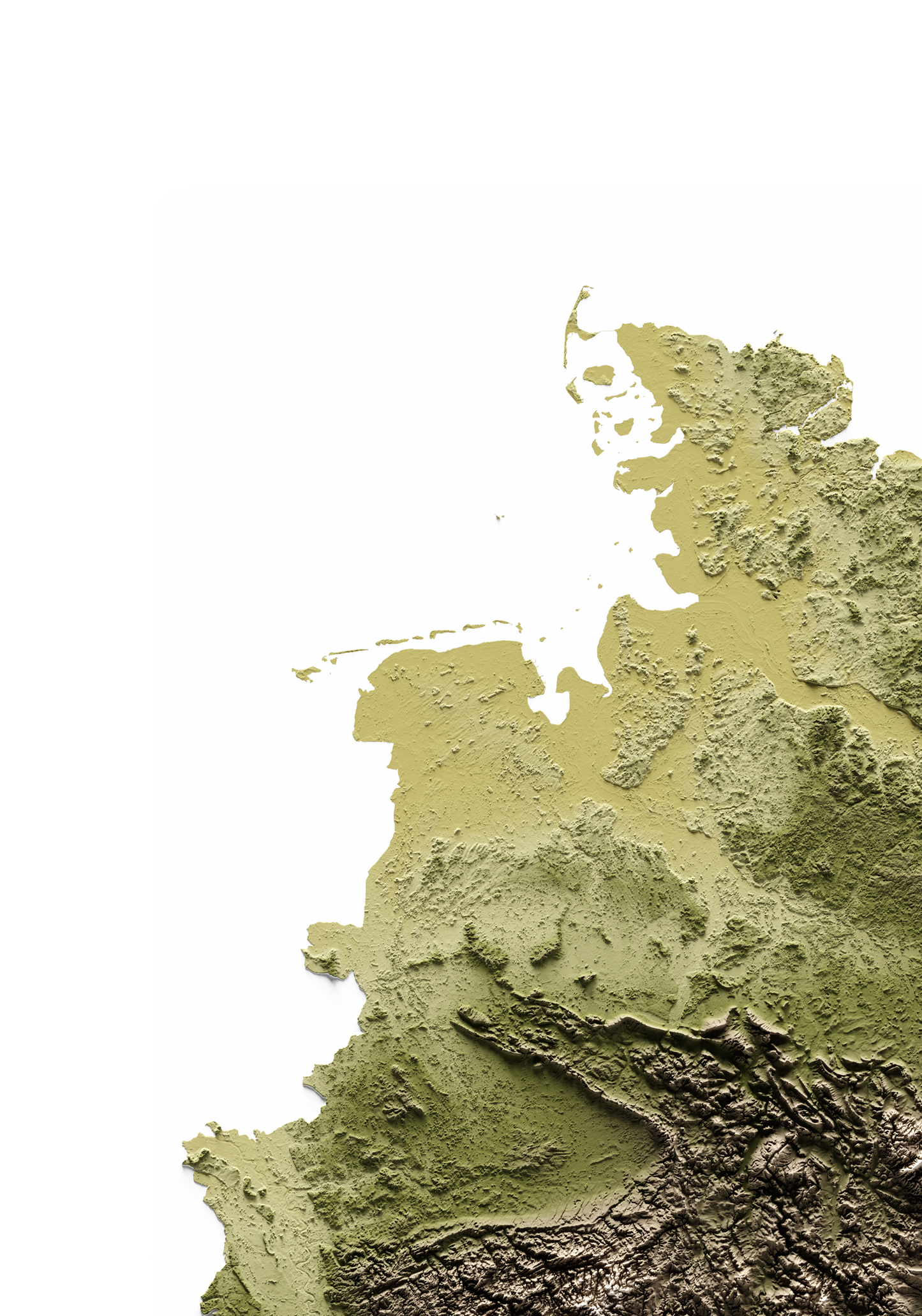ALEMANIA. Mapa de relieve en colores terrosos.