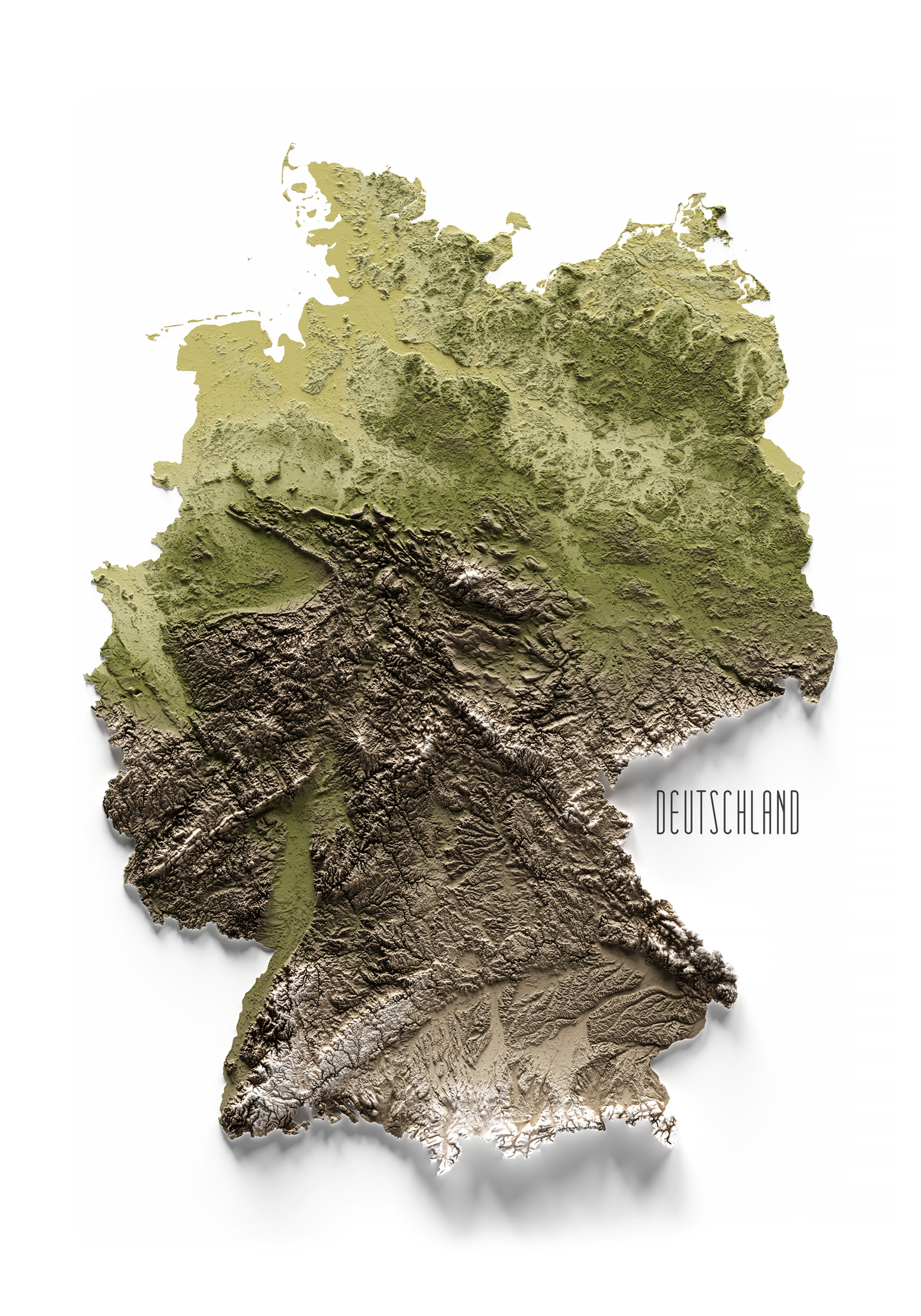 ALEMANIA. Mapa de relieve en colores terrosos.
