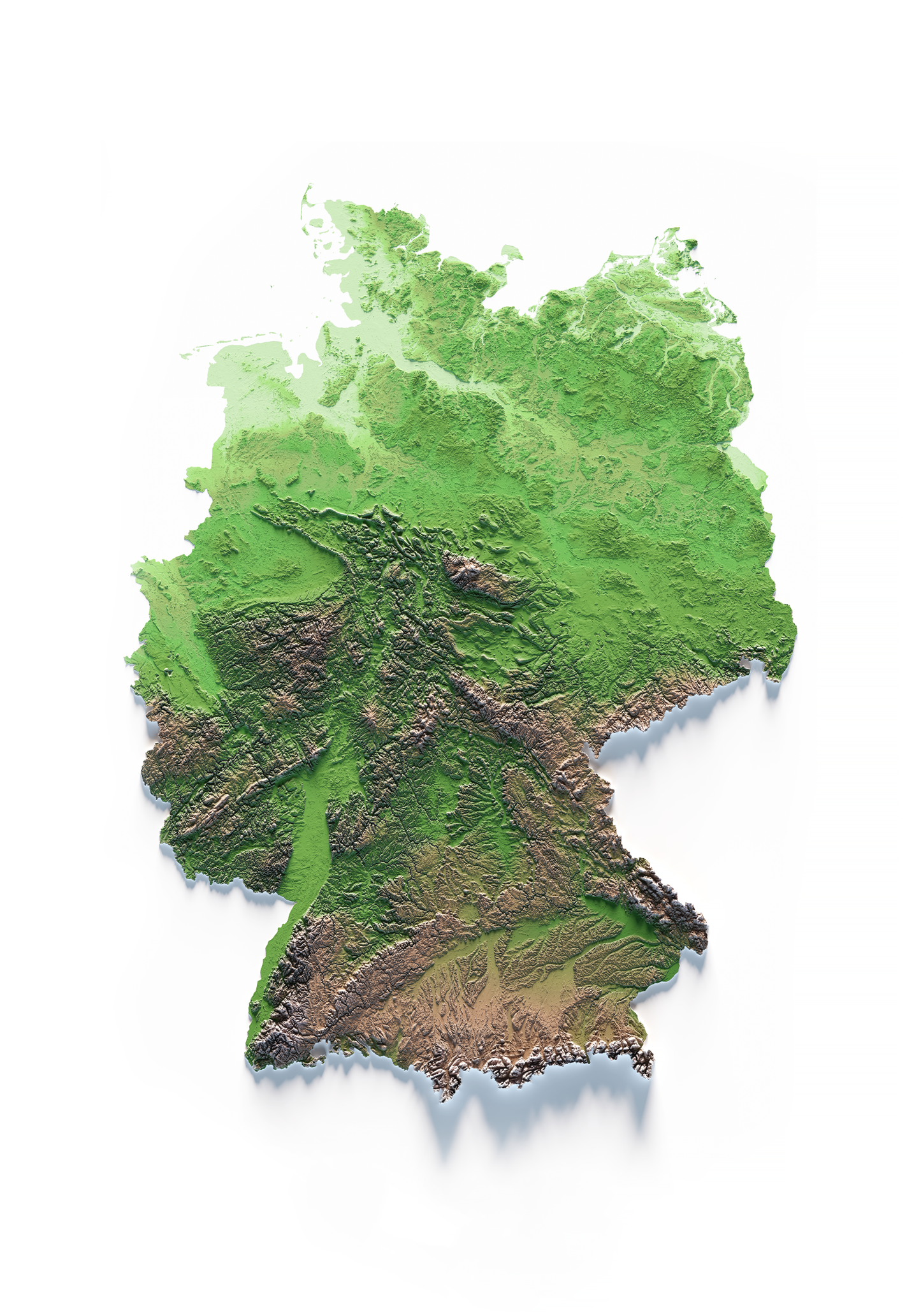 ALEMANIA. Mapa de relieve clásico.