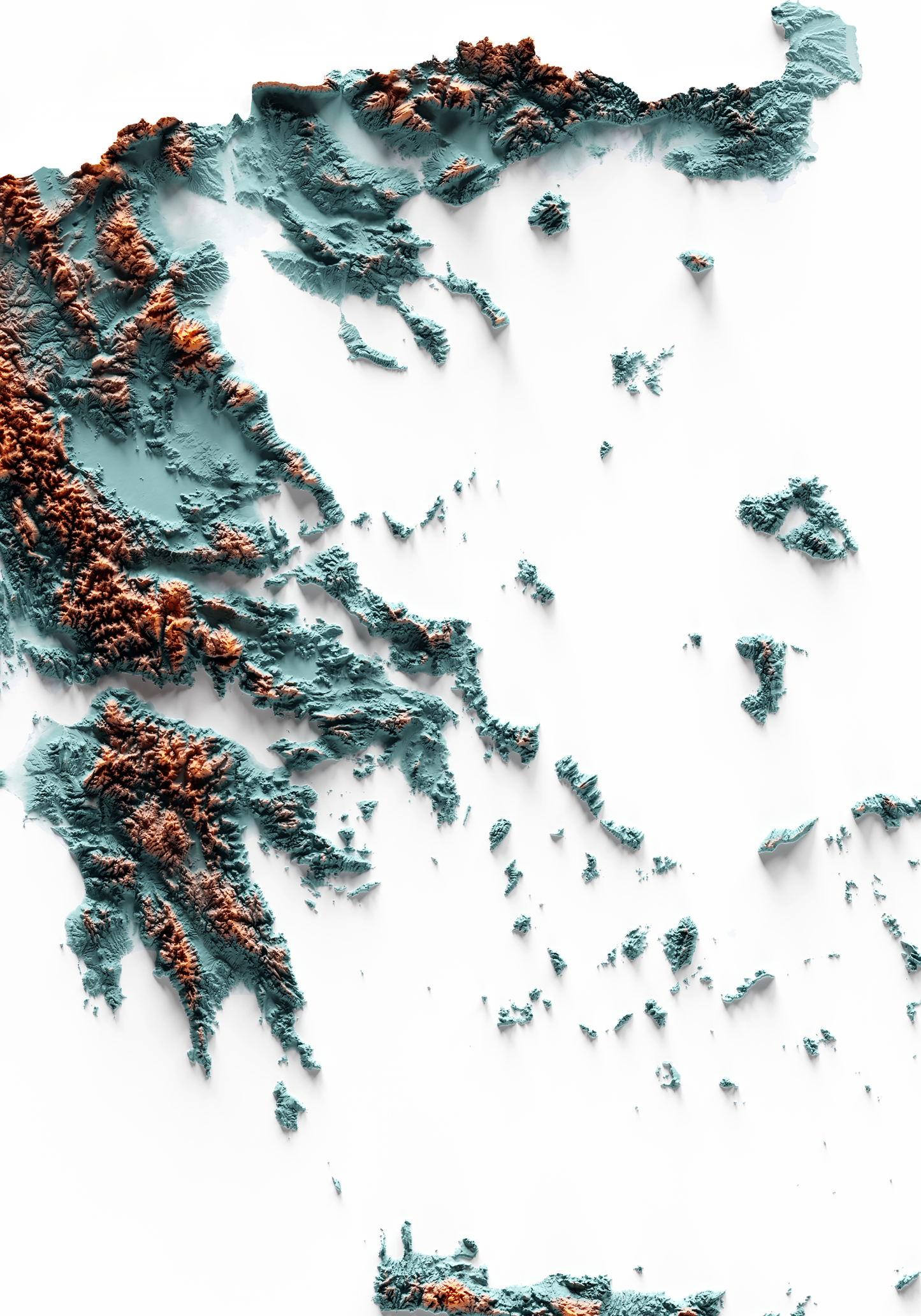 GRECIA. Mapa de relieve con contraste.