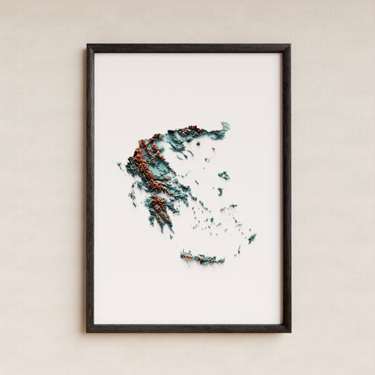 GRECIA. Mapa de relieve con contraste.