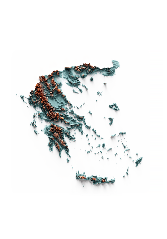 GRECIA. Mapa de relieve con contraste.