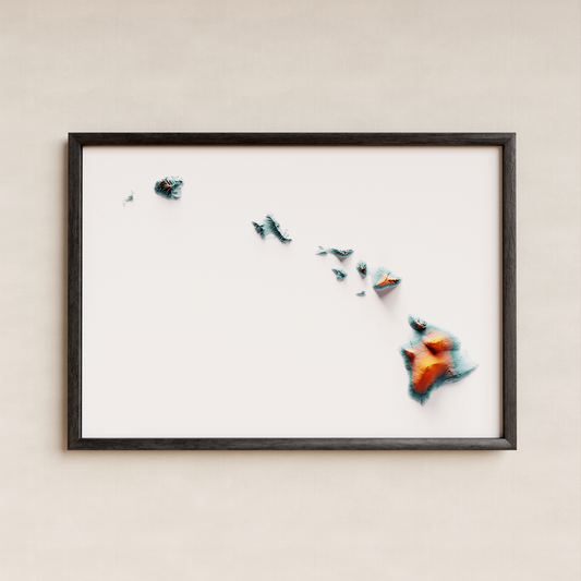 HAWÁI. Mapa de relieve con contraste.